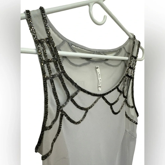 Willow & Clay Sequin Embellished Beaded Sheer Top Small Art Deco Sleeveless - Picture 3 of 7